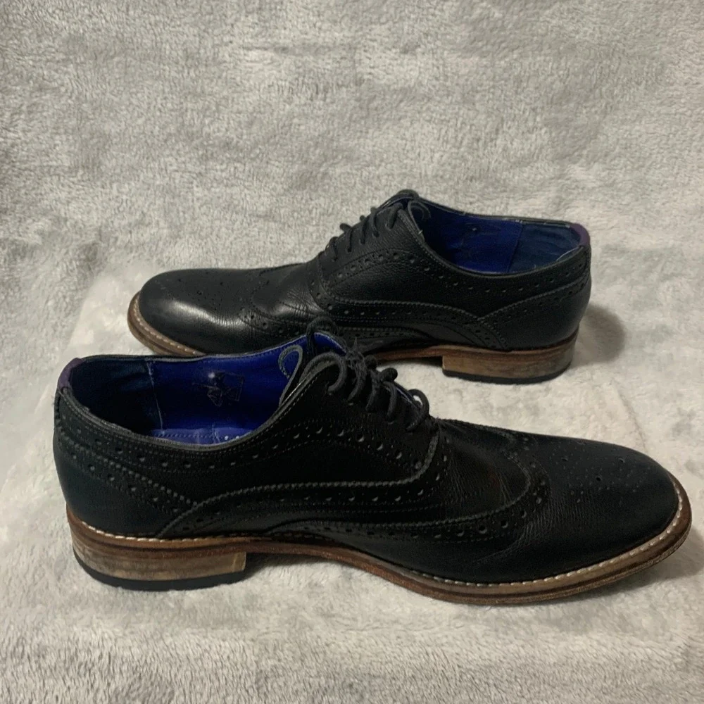 Ted Baker London Guri7 Mens 10.5 Black Leather Wingtip Brogue Oxford Shoes‎